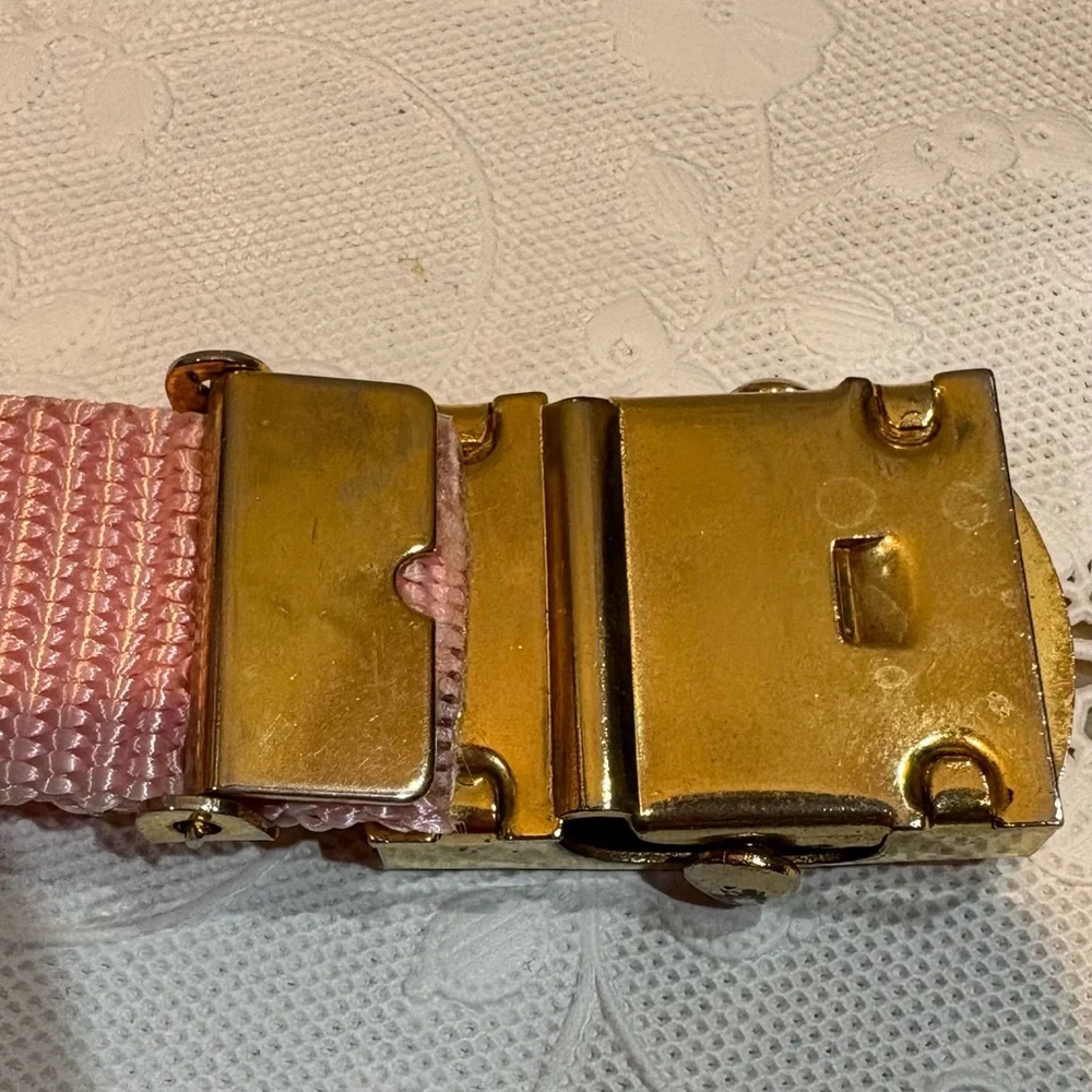 Yves Saint Laurent Vintage Gold Belt Buckle with Pink Woven Strap